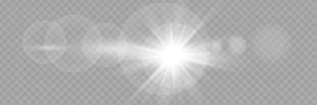 Vector transparent sunlight special lens flash light effect.front sun lens flash. Vector blur in the light of radiance.のイラスト素材