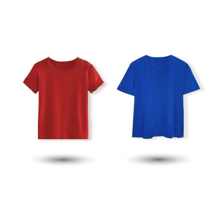 Shirt mockup set. T-shirt template. Blue and red version, front designのイラスト素材