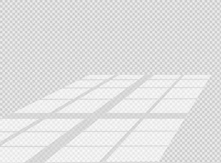 Overlay shadow effect. Transparent overlay window and blinds shadow. Realistic light effect of shadows and natural lighting on a transparent background.のイラスト素材