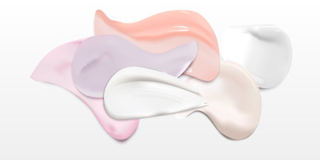 Cream texture stroke isolated on transparent background. Facial creme, foam, gel or body lotion skincare icon. Vector face cream cosmetic product smear swatch.のイラスト素材