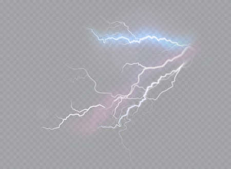 A set of lightning Magic and bright light effects. Vector illustration. Discharge electric current.