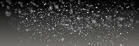 Falling snow on a transparent background. Snow clouds or shrouds. Fog, snowfall. Abstract snowflake background. Fall of snow. Vector illustratorのイラスト素材