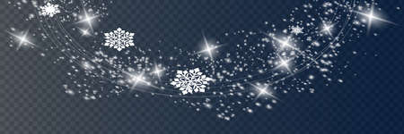 Christmas Snowfall. The circle of snowflakes sparkling transparent beautiful snow isolated on black background Lettering Merry Christmas. Snow Vector illustrationのイラスト素材