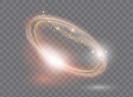 Circular flare transparent light effect. Abstract galaxy ellipse border. Luxury shining rotational glow line. Power energy glowing ring trace.のイラスト素材