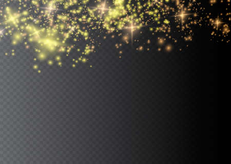 Sparkling magical dust particles .The dust sparks and golden stars shine with special light. Vector sparkles on a transparent background. Christmas light effect.のイラスト素材