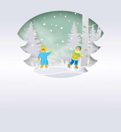 Happy family throwing snowballs - cartoon people characters illustration on white background. Concept of winter activity, New Year,のイラスト素材