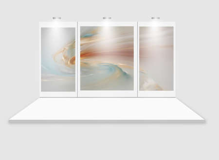 3D exhibition booth. White empty promotional stand with desk. Vector white empty geometric square....