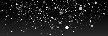 Realistic falling snowflakes. Isolated on transparent background. Vector illustrationのイラスト素材