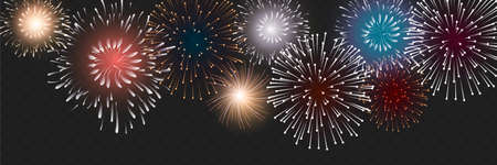 set of isolated vector fireworks on a transparent background.のイラスト素材