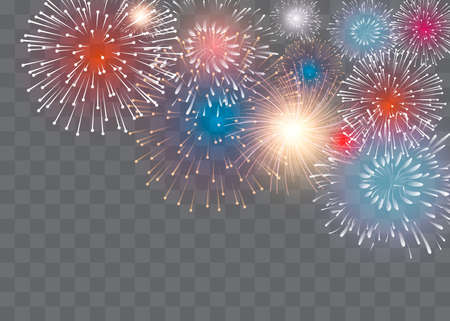 set of isolated vector fireworks on a transparent background.のイラスト素材