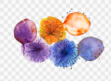 Watercolor painting shapes Beige aquarelle ink, pastel neutral pastel frames, black silhouette leaves minimalistic designのイラスト素材