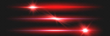 Red horizontal lens flares pack. Laser beams, horizontal light rays.Beautiful light flares. Glowing streaks on dark background.のイラスト素材