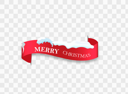 Merry Christmas celebration background with red realistic ribbon banner . Vector illustration.のイラスト素材