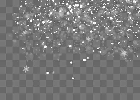 Snowfall, snowflakes in different shapes and forms. Snowflakes, snow background. Christmas snow for the new year.のイラスト素材