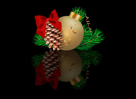 Christmas background with fir branch and balls. Vector illustration.のイラスト素材