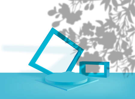 Background vector 3d blue rendering with podium and minimal blue wall scene, minimal podium background 3d rendering abstract shape stage blue pastel. Stage for product cube in podium platformのイラスト素材
