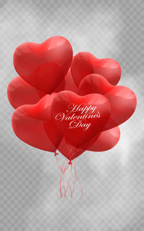 Valentine s day abstract background with red 3d balloons. Heart shape. February 14, love. Romantic wedding greeting card.Women s,のイラスト素材