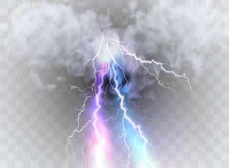 A set of lightning Magic and bright light effects. Vector illustration. Discharge electric current....