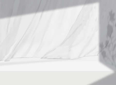 3d gray stage background product display podium scene with leaf platform. grey background vector 3d render with podium. stand to show cosmetic product.のイラスト素材