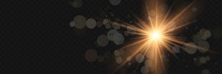 Yellow glowing light explodes on a transparent background. Sparkling magical dust particles. Bright...