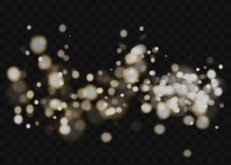 Light abstract glowing bokeh lights. Light bokeh effect isolated on transparent background. Christmas background from shining dust.のイラスト素材