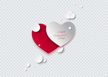 Happy Valentines Day Hand Drawing Vector Lettering design with cut paper heartsのイラスト素材