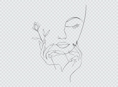 woman face with rose flower. Continuous line drawing. Vector illustration.のイラスト素材