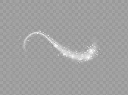 Abstract vector glowing magic star light effect from the neon blur of curved lines. Glittering stars dust trail from the side.flying comet on a transparent background.のイラスト素材