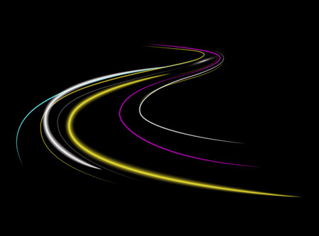 Blue glowing shiny lines effect vector background. Luminous white lines of speed. Light glowing effect. Light trail wave, fire path trace line and incandescence curve twirl.のイラスト素材