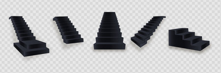 White stairs, 3d staircases. Set, Isolated on transparent background.のイラスト素材