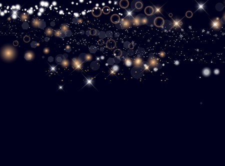The dust is yellow. yellow sparks and golden stars shine with special light. Vector sparkles on a transparent background. Christmas light effect. Sparkling magical dust particles.のイラスト素材