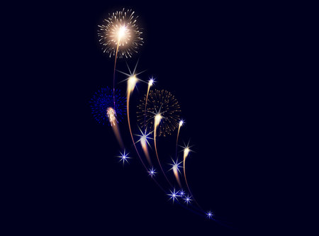 Vector Brightly Colorful Fireworks on the background of the night skyのイラスト素材