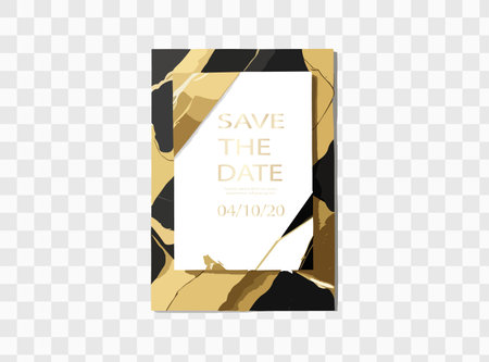 invitation cards with luxurious gold and dark blue marble background texture and abstract ocean style vector template for wedding, new year, events.のイラスト素材