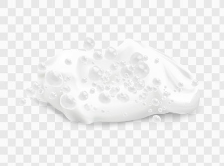 Beer foam isolated on transparent background. White soap froth texture with bubbles, seamless border, foamy frame. Sea or ocean wave, laundry cleaning detergent spume, realistic 3d vector illustrationのイラスト素材