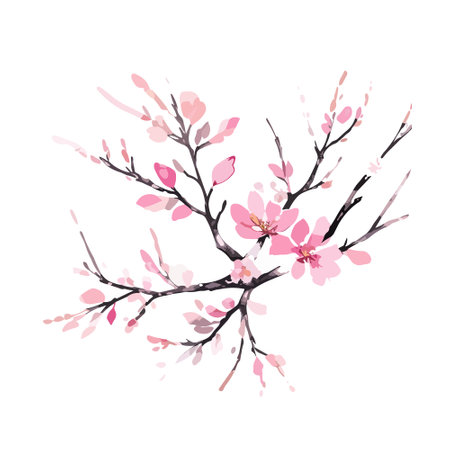 branch tree vector illustration summer clipart autumn clipart nature forest, Background cherry blossom spring flower Japan, Branch of blooming sakura with flowersのイラスト素材