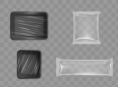 Realistic Transparent Empty Plastic Food Packaging Template Set.のイラスト素材