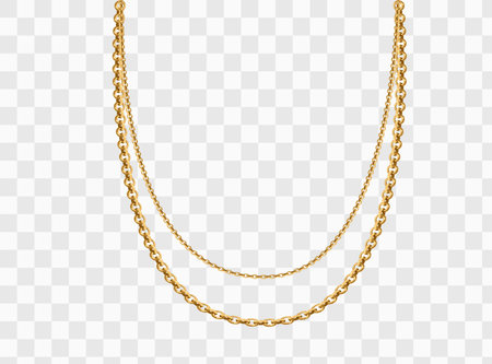 Set of realistic vector golden chains. Vector illustration of gold links isolated on white background.のイラスト素材
