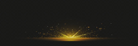 The effect of a bright golden flash of light on a transparent background with rays and glare. Light yellow lightのイラスト素材