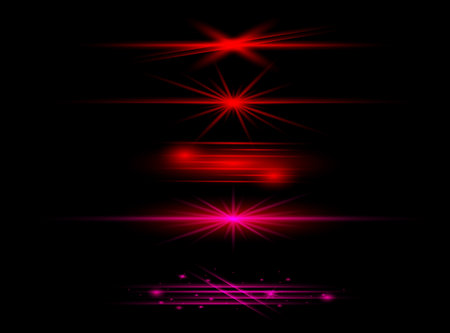Blue horizontal lens flares pack. Laser beams, horizontal light light flares. Glowing streaks on dark background. Luminous abstractのイラスト素材