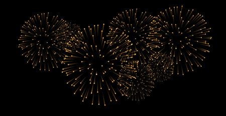 set of isolated vector fireworks on a transparent backgroundのイラスト素材