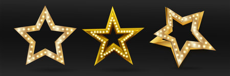 Star with lights isolated. Luxury vector illustration of golden star with shine light bulbsのイラスト素材