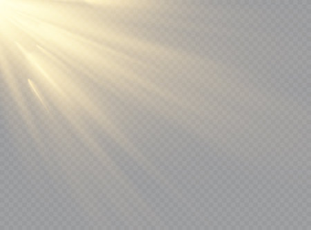 Vector transparent sunlight special lens flare light effect. Sun flash with rays and spotlight.のイラスト素材