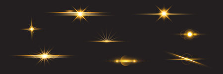 PNG sparkle flare golden halo, sunbeam burst, starlight glimmer, and lens spark for magical,...
