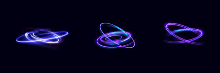 Blue neon ring. Glowing circle. Glow effect. Round light frame. abstract light lines of movement and speedAbstract light lines of movement and speed. light blue ellipse.のイラスト素材