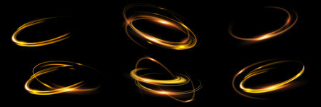 Curve golden line light effect. Smooth holiday light line with lighting effects. Light cool whirlwind. curve light effect.のイラスト素材