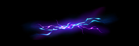 Bright flickering lightning effect, thunderstorm, stormy weather, electric discharge. Vector...