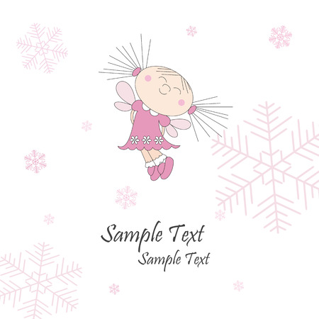 Greeting card with dreaming girl and snowflakes, illustrationのイラスト素材