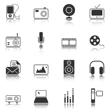 Mass Media icons reflected on white backgroundのイラスト素材