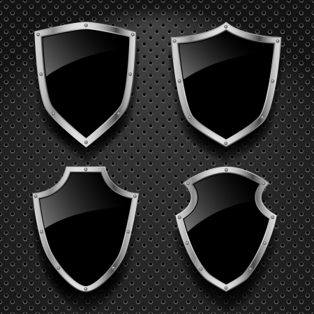  set of black shields on metallic backgroundのイラスト素材