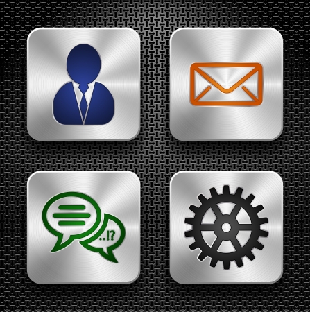 set of high-detailed apps icons over metallic textureのイラスト素材